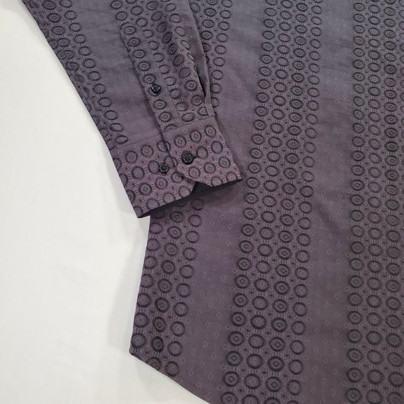 Visconti Black Shirt Mens XLT Sleek Geometric Hidden Button Down Designer Casual - Picture 7 of 16